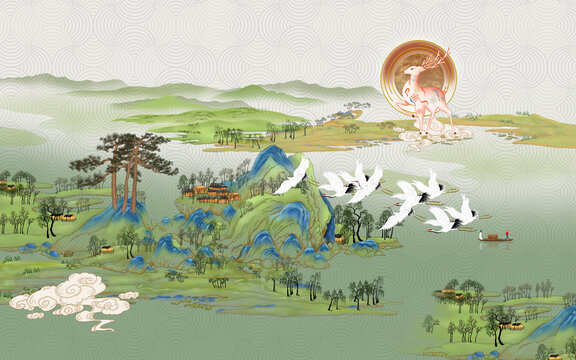 国潮山水插画