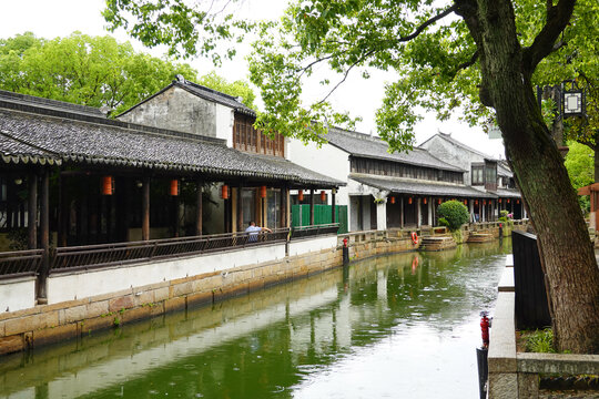 雨中江南水乡古镇黎里古镇