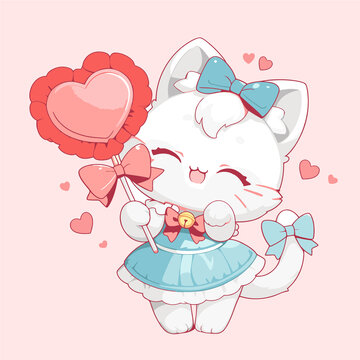 爱心棒棒糖小猫