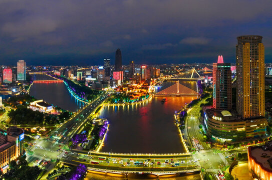 航拍宁波三江口夜景