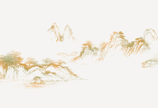 新中式线描山水水墨山水墙画