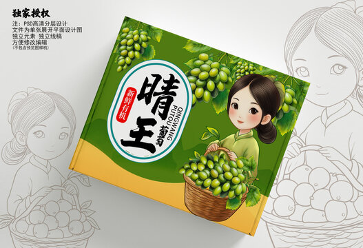 晴王青提葡萄包装插画