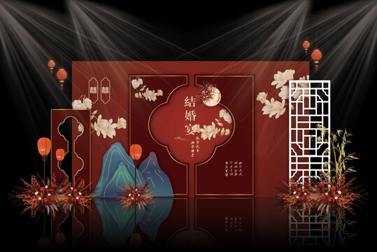 红色中式婚礼背景