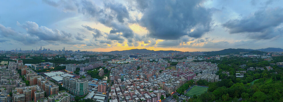 城市晚霞全景