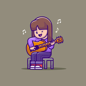 可爱弹吉他女孩Q版卡通插画