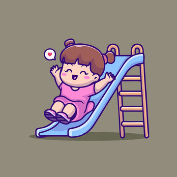 可爱滑梯女孩Q版卡通插画