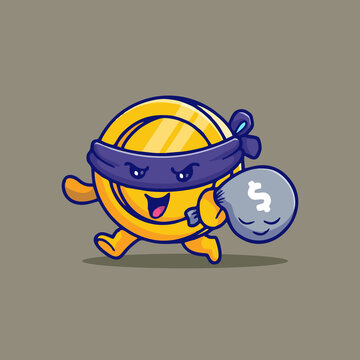 可爱金币盗匪Q版卡通插画