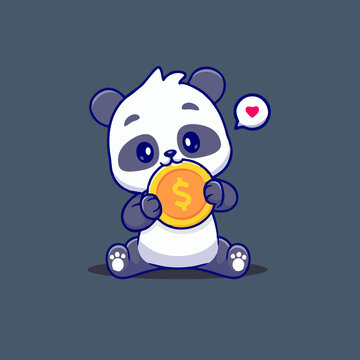可爱金币熊猫Q版卡通插画
