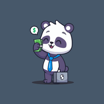 可爱上班族金钱熊猫Q版卡通插画