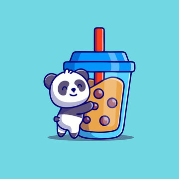 可爱奶茶熊猫Q版卡通插画