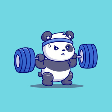 可爱举重熊猫Q版卡通插画