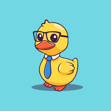 可爱眼镜小黄鸭Q版卡通插画