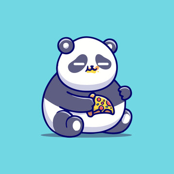 可爱的吃披萨熊猫Q版卡通插画
