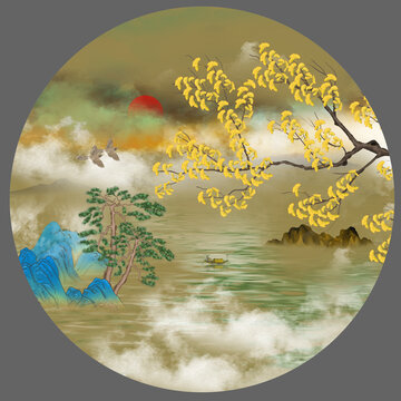 银杏花鸟装饰画