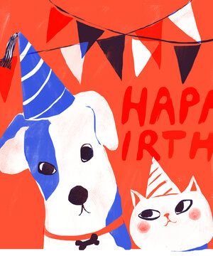 猫咪狗狗生日插画