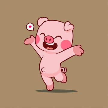 可爱快乐的猪猪Q版卡通插画