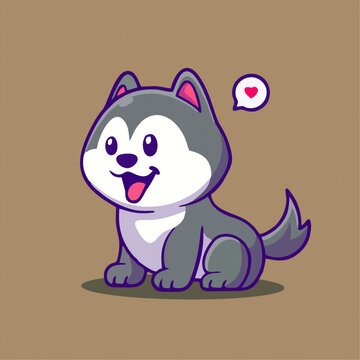 可爱快乐哈士奇Q版卡通插画