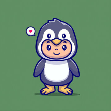 可爱企鹅装演员Q版卡通插画