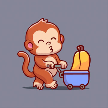 可爱购物猴子Q版卡通插画