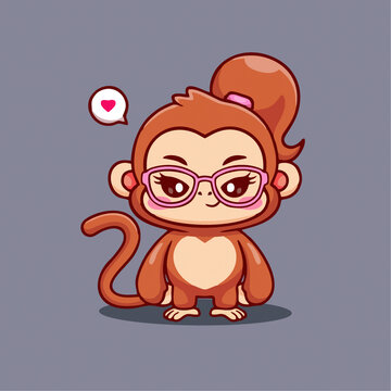 可爱小猴子妹妹Q版卡通插画