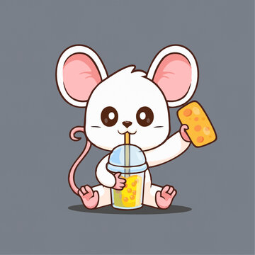 可爱奶茶小老鼠Q版卡通插画
