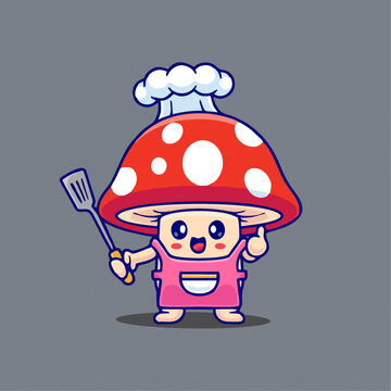 可爱蘑菇头厨师Q版卡通插画