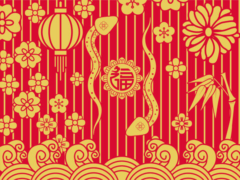 蛇年双色图案图形镂空矢量图