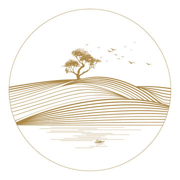 意境圆形中式线条山