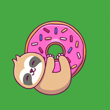 可爱甜甜圈上的树懒Q版卡通插画