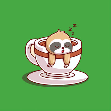 茶杯里大睡的树懒Q版卡通插画