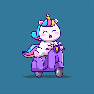 可爱摩托车小马宝莉Q版卡通插画