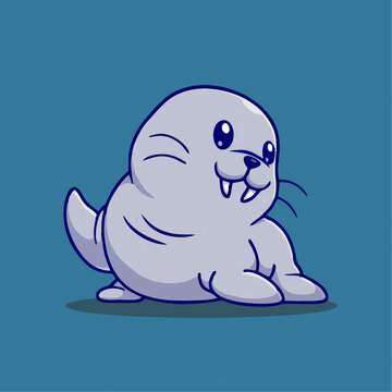 可爱海豹Q版卡通插画