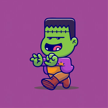 邪恶的僵尸Q版卡通插画