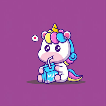 可爱喝奶小马宝莉Q版卡通插画