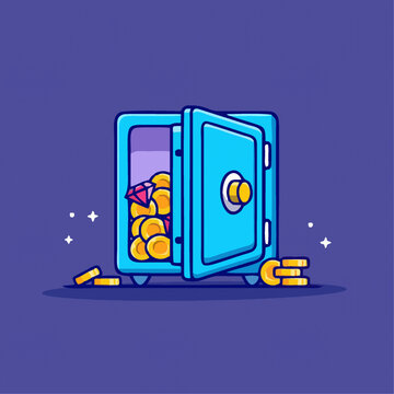 可爱金币保险箱Q版卡通插画