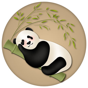 手绘可爱大熊猫竹子装饰画