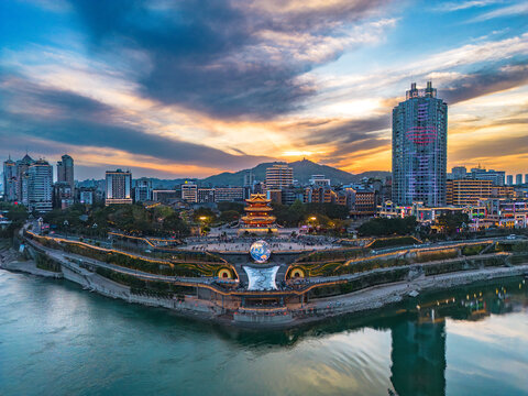 宜宾合江门夹镜楼夜景