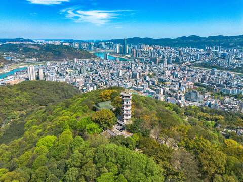 宜宾翠屏山下的城市风景航拍