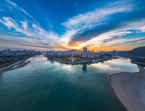 宜宾合江门夹镜楼夜景航拍