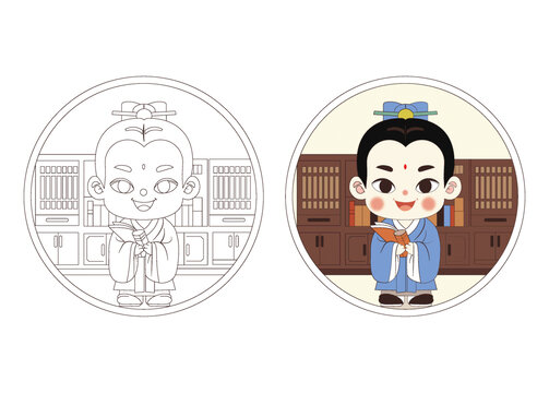 矢量卡通古代书生