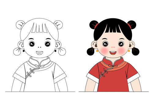 Q版古风人物插画小女孩