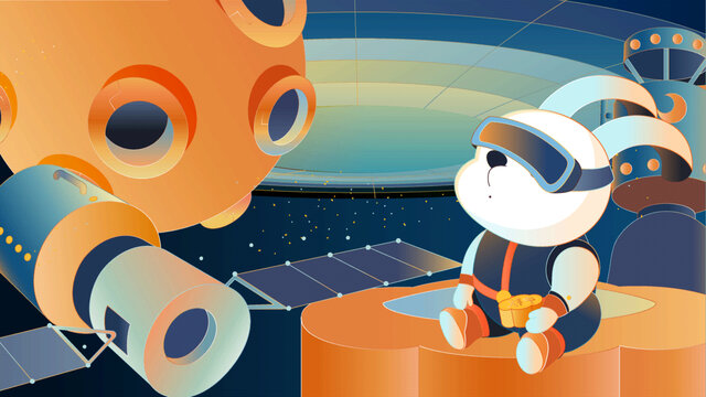 带VR眼镜观察宇宙的宇航兔