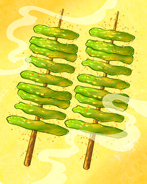 美味烧烤豆角插画高清分层源文件