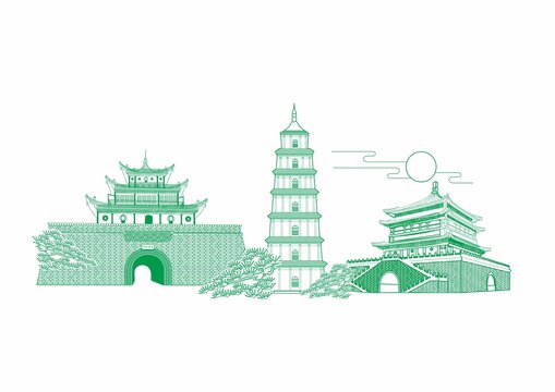 古塔矢量雕刻