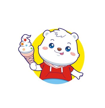 卡通可爱白熊吃冰淇淋头像矢量图
