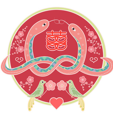 蛇年有喜喜鹊梅花吉祥图案矢量
