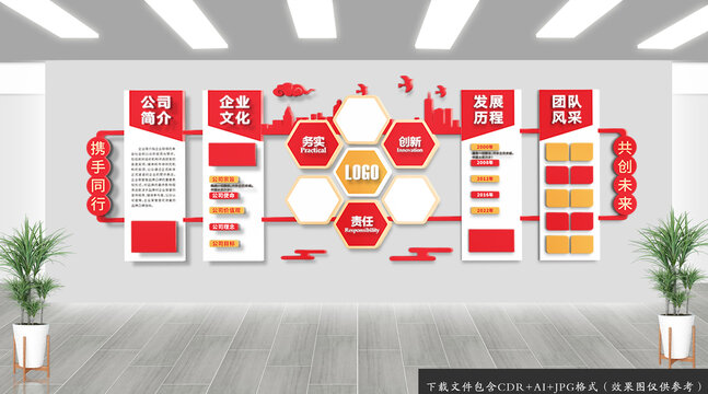 红色企业文化墙