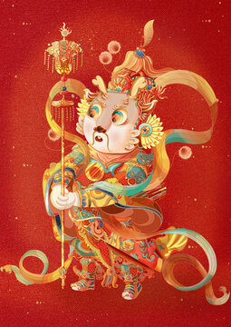 国潮新年龙年IP右门神插画