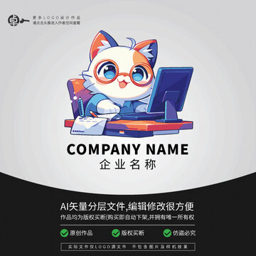 动物程序员LOGO小猫卡通