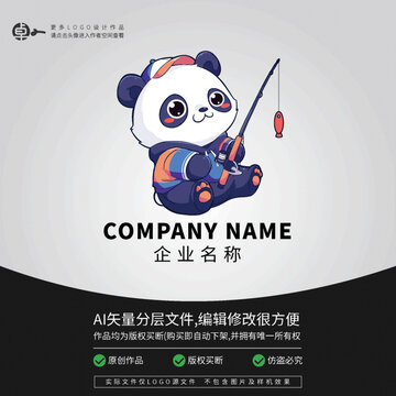 熊猫LOGO卡通动物钓鱼